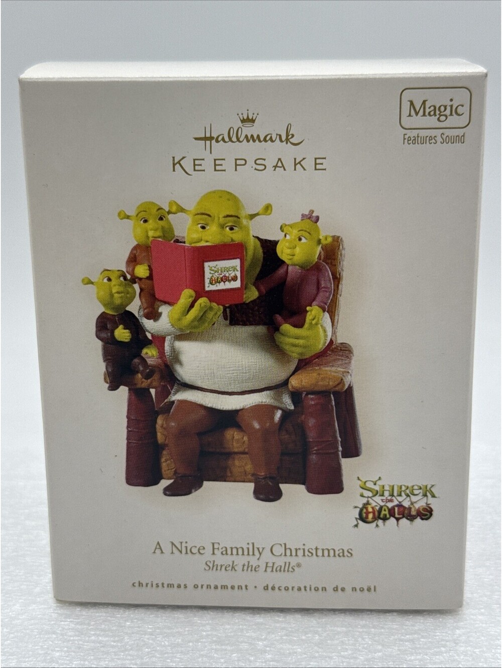 2008 Hallmark “A Nice Family Christmas” Shrek the Halls Magic Ornament Sound